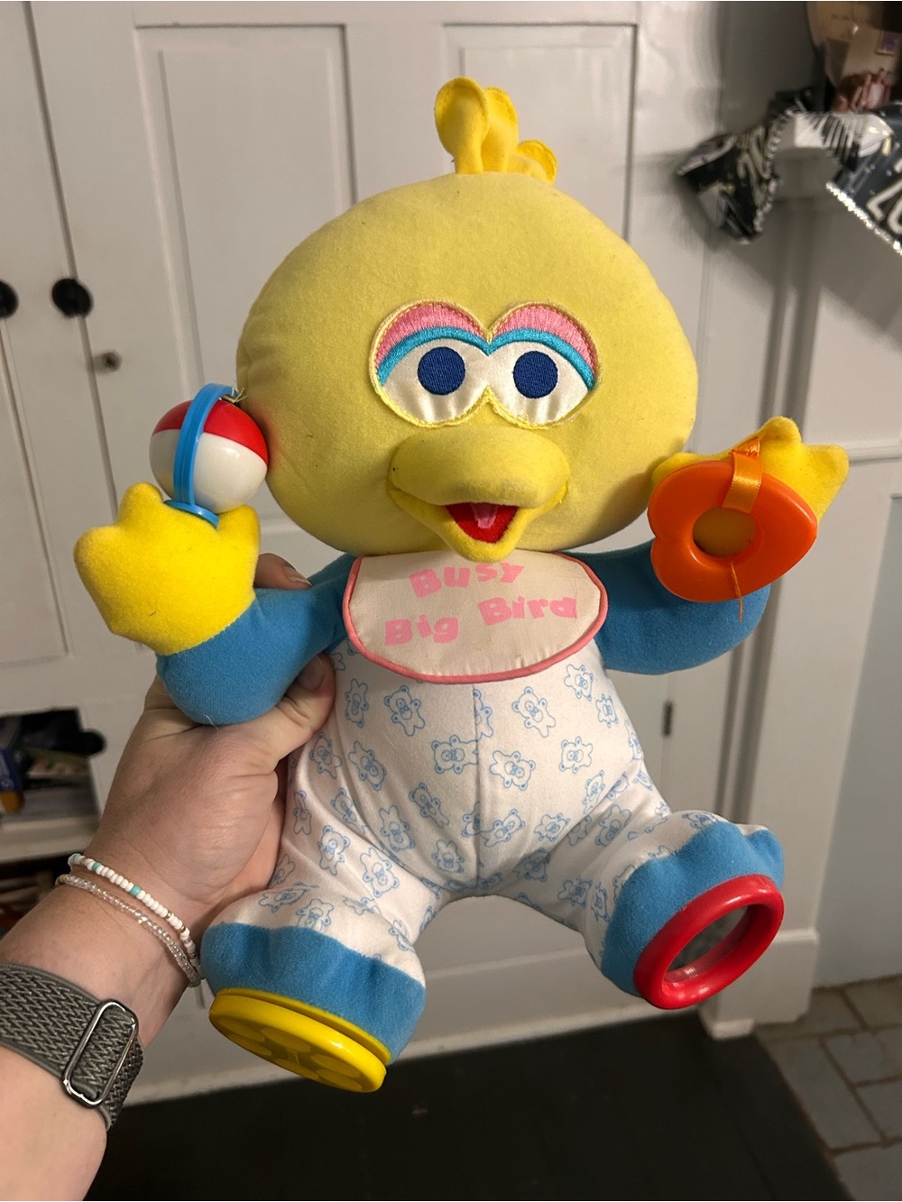 Vintage BUSY 15" BIG BIRD Baby Activity Center Plush Sesame Street PlaySkool EUC